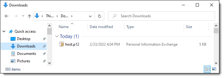 The host.p12 file in the Downloads directory.